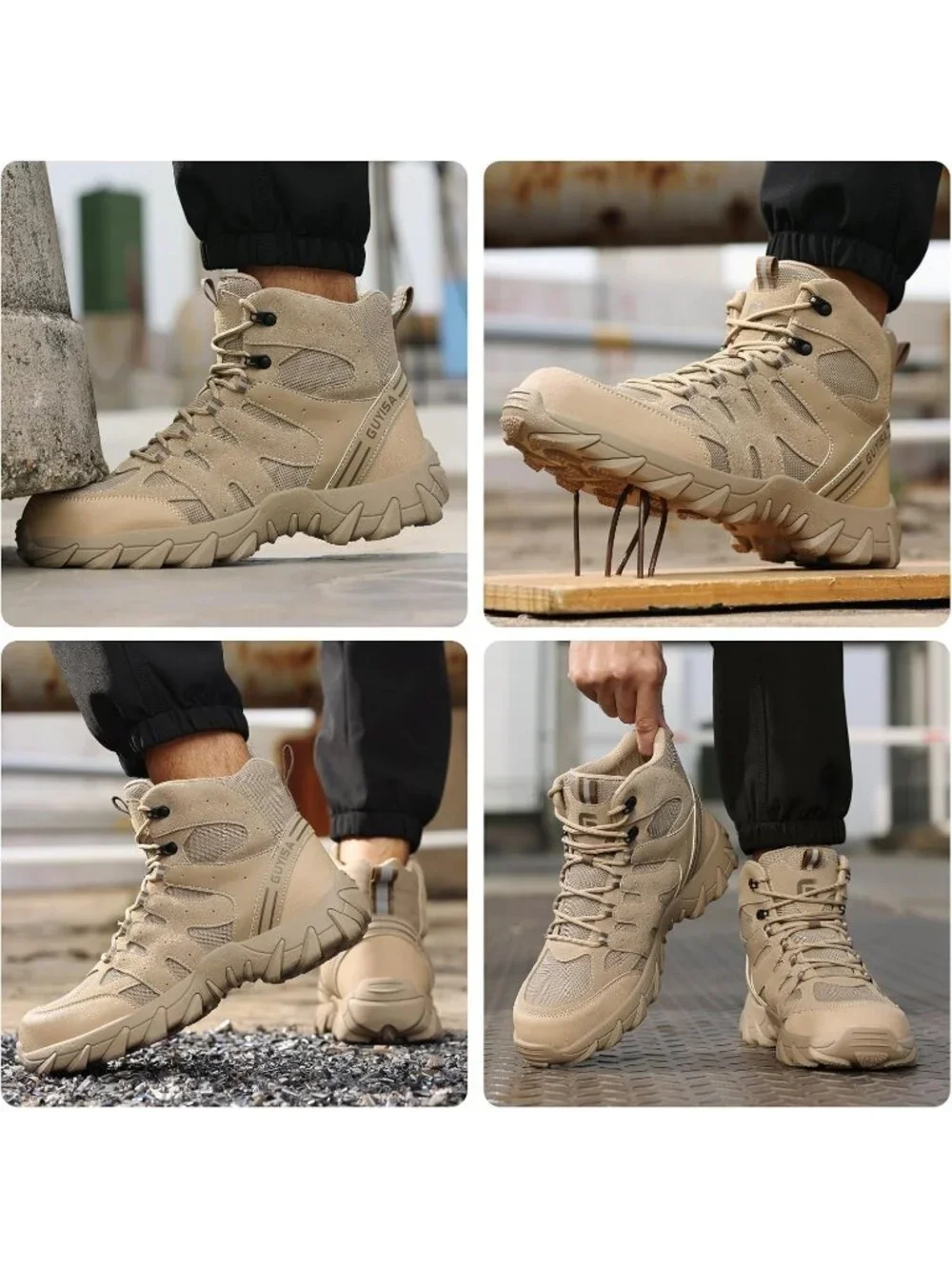 Men's Brown Breathable Shoes Casual High Top Steel Toe Non Slip Hiking Boot